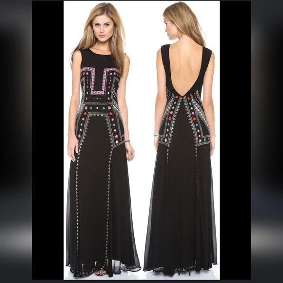 MARA HOFFMAN Runway Black Pink Silk Beaded Maxi Lakshmi Gown Dress M $995 - Picture 2 of 16